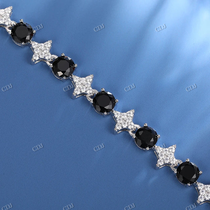 10K Gold 8mm Black Moissanite Star Link Tennis Chain hip hop jewelry CustomDiamJewel