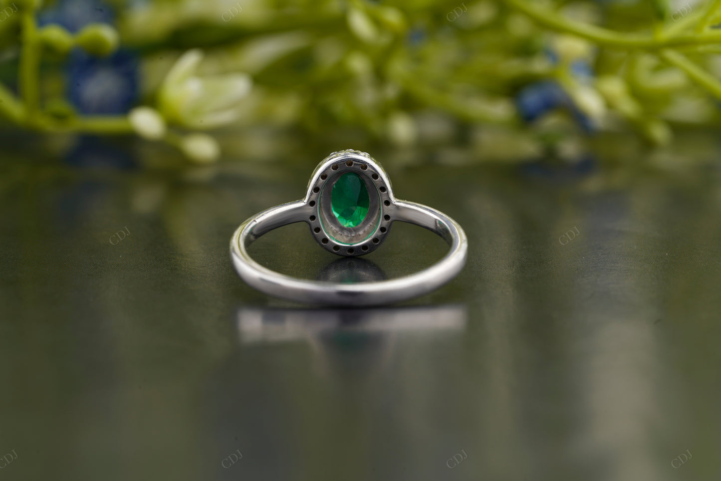 Oval Green Emerald Moissanite Accent Ring