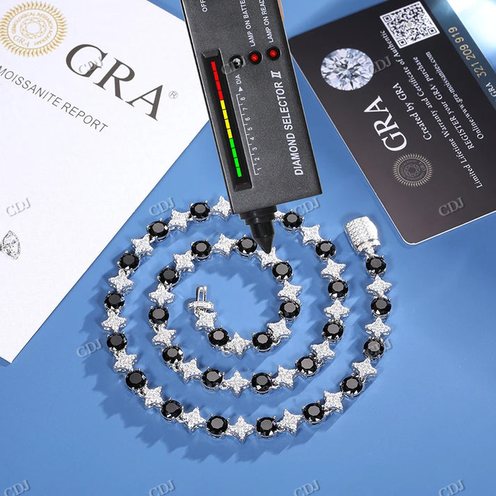 10K Gold 8mm Black Moissanite Star Link Tennis Chain hip hop jewelry CustomDiamJewel