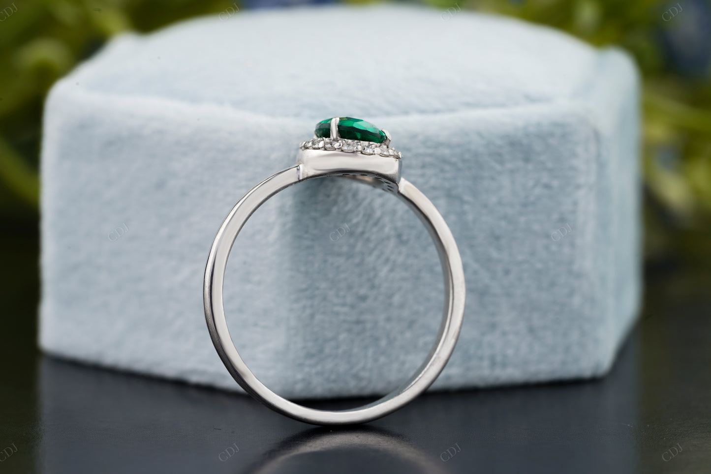 Oval Green Emerald Moissanite Accent Ring