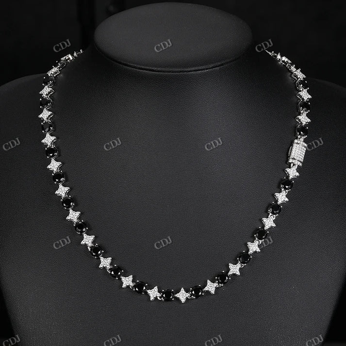 10K Gold 8mm Black Moissanite Star Link Tennis Chain hip hop jewelry CustomDiamJewel