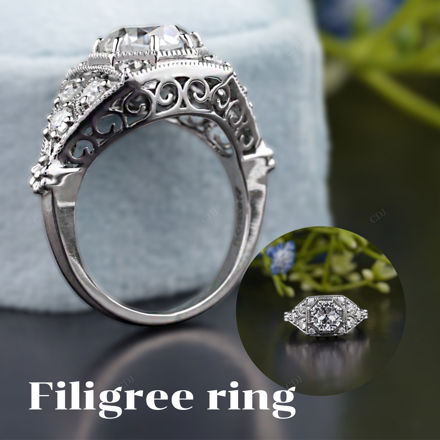 Art Deco Lab-Grown Diamond Cluster Ring