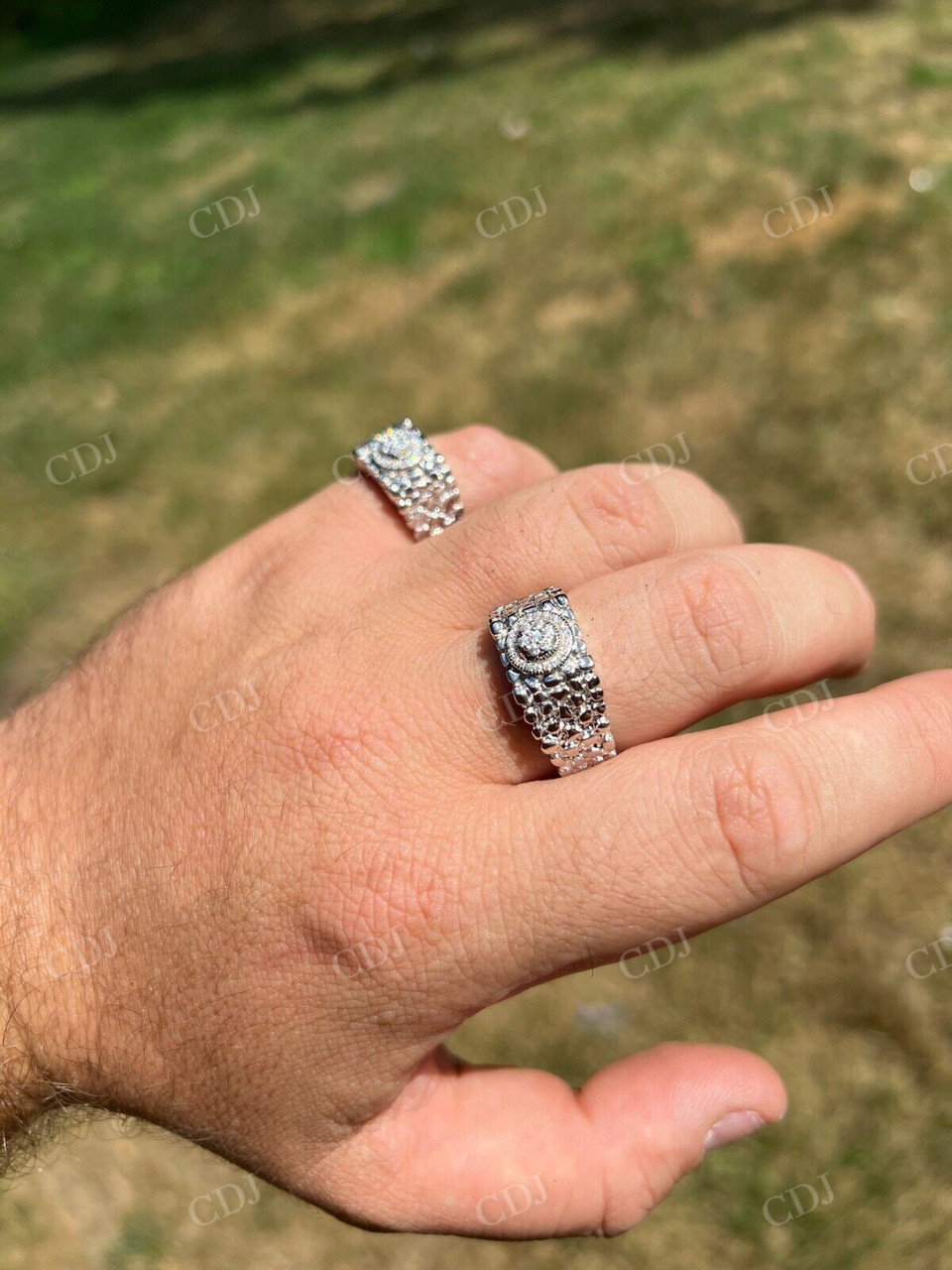 Solid Gold Mens Moissanite Nugget Ring  customdiamjewel   