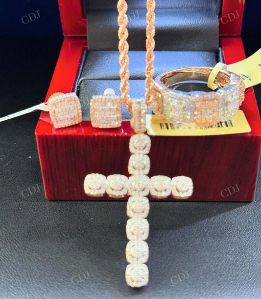 Halo setting 10K Rose Gold Diamond Cross Pendant hip hop jewelry CustomDiamJewel   