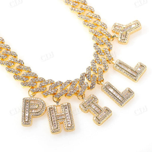 Hip Hop Moissanite Letter Diamond Necklace  CustomDiamJewel   
