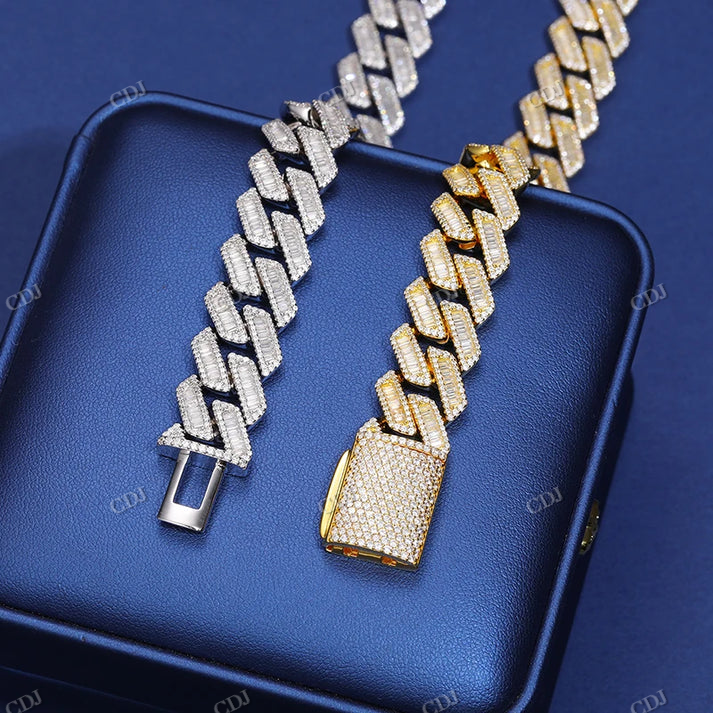 10MM Baguette Diamond 22Inch Cuban Chain hip hop jewelry CustomDiamJewel