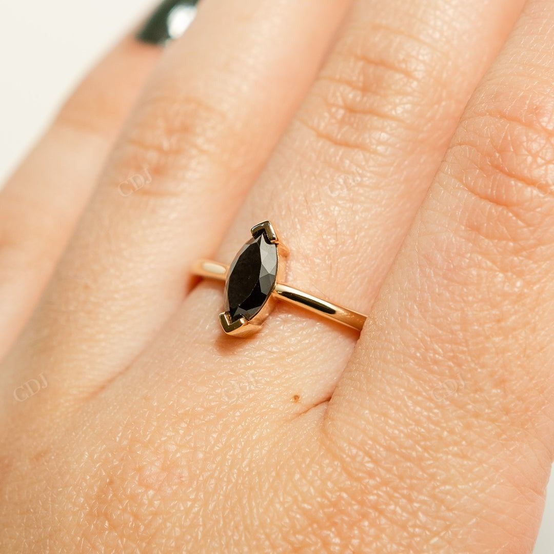 Marquise Cut Black Moissanite Solitaire Ring