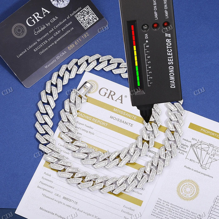 10MM Baguette Diamond 22Inch Cuban Chain hip hop jewelry CustomDiamJewel