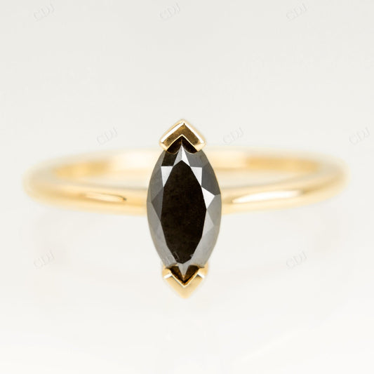 Marquise Cut Black Moissanite Solitaire Ring