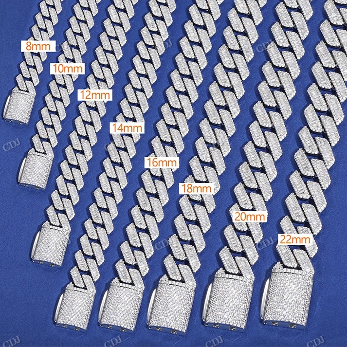10MM Baguette Diamond 22Inch Cuban Chain hip hop jewelry CustomDiamJewel