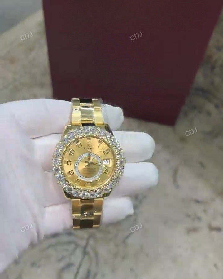 Full Yellow Rolex Bezel On Moissanite Diamond Set Hip Hop Watch hip hop jewelry CustomDiamJewel