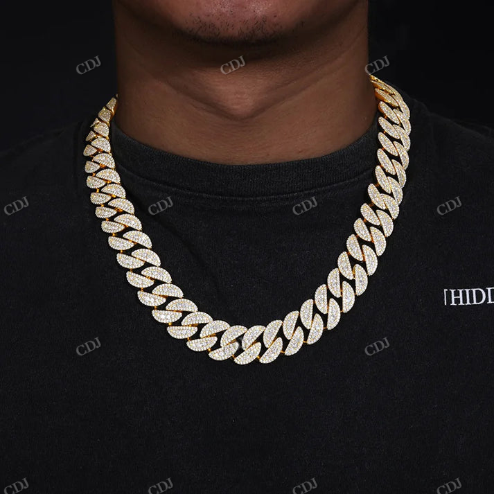 Antique 12MM Moissanite Raised Curb Cuban Chain hip hop jewelry CustomDiamJewel