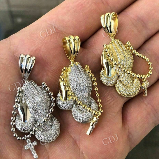 Praying Folded Hands W. Cross Solid Solid Gold  customdiamjewel   