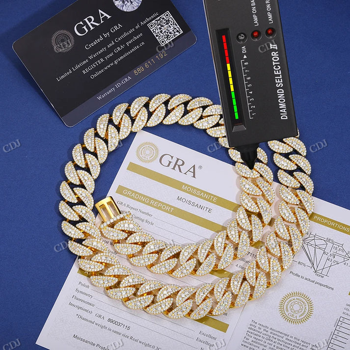 Antique 12MM Moissanite Raised Curb Cuban Chain hip hop jewelry CustomDiamJewel