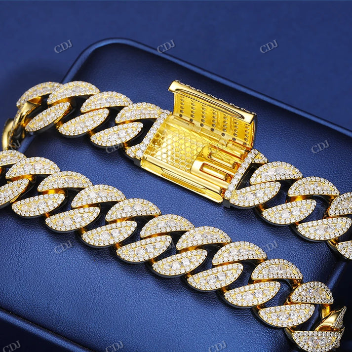 Antique 12MM Moissanite Raised Curb Cuban Chain hip hop jewelry CustomDiamJewel