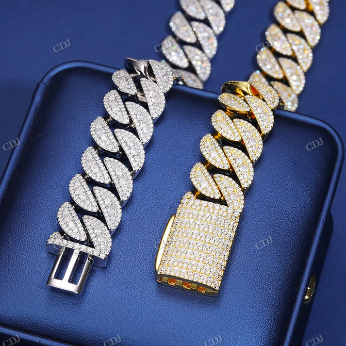 Antique 12MM Moissanite Raised Curb Cuban Chain hip hop jewelry CustomDiamJewel