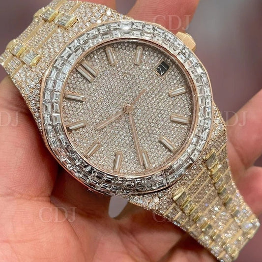 Iced Out Automatic Mechanical Natural Diamond AP Watch customdiamjewel