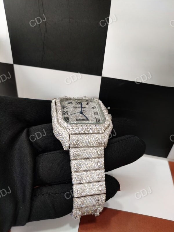Iced Out Moissanite Diamond Cartier Santos Diamond On Ball Watch customdiamjewel