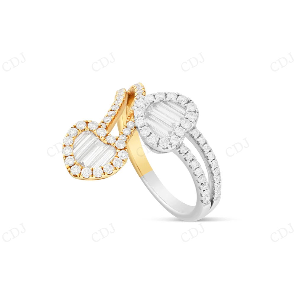 18k Gold Two Tone Baguette & Round Moissanite Heart Wrap Ring Engagement Ring CustomDiamJewel