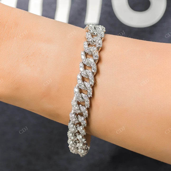 Sterling Silver Hip Hop Style Round Cut Diamond Cuban Link Bracelet hip hop jewelry CustomDiamJewel