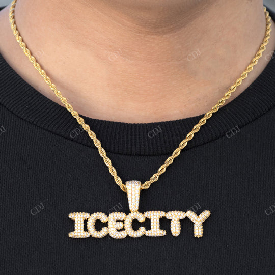 925 Sterling Silver Yellow Gold Plated Full Ice Out Hip Hop Pendant hip hop jewelry CustomDiamJewel
