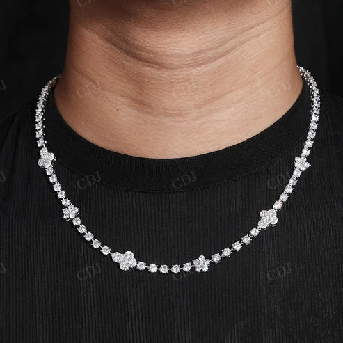 4mm Iced Out Moissanite Sterling Silver Flower Cross Chain Necklace hip hop jewelry CustomDiamJewel