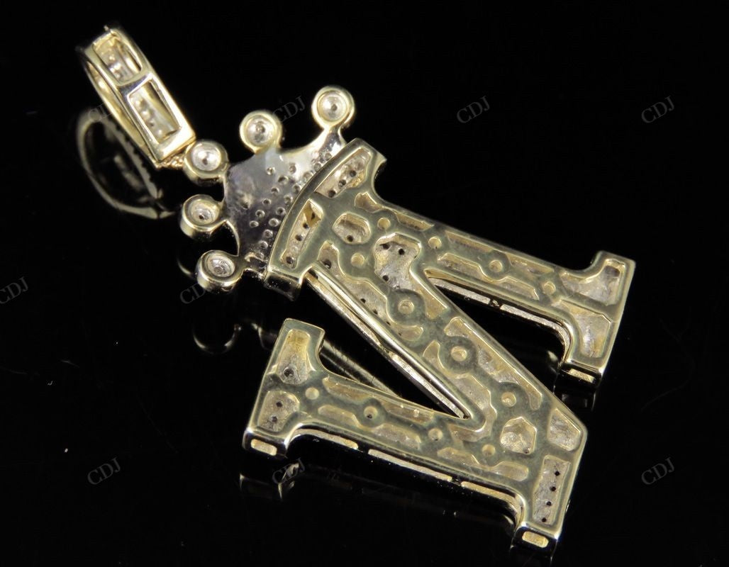 Initial Letter 'N' Diamond Crown Pendant 10K Gold CustomDiamJewel
