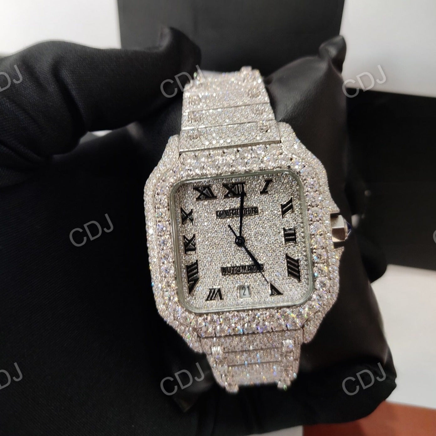Iced Out Moissanite Diamond Cartier Santos Diamond On Ball Watch customdiamjewel