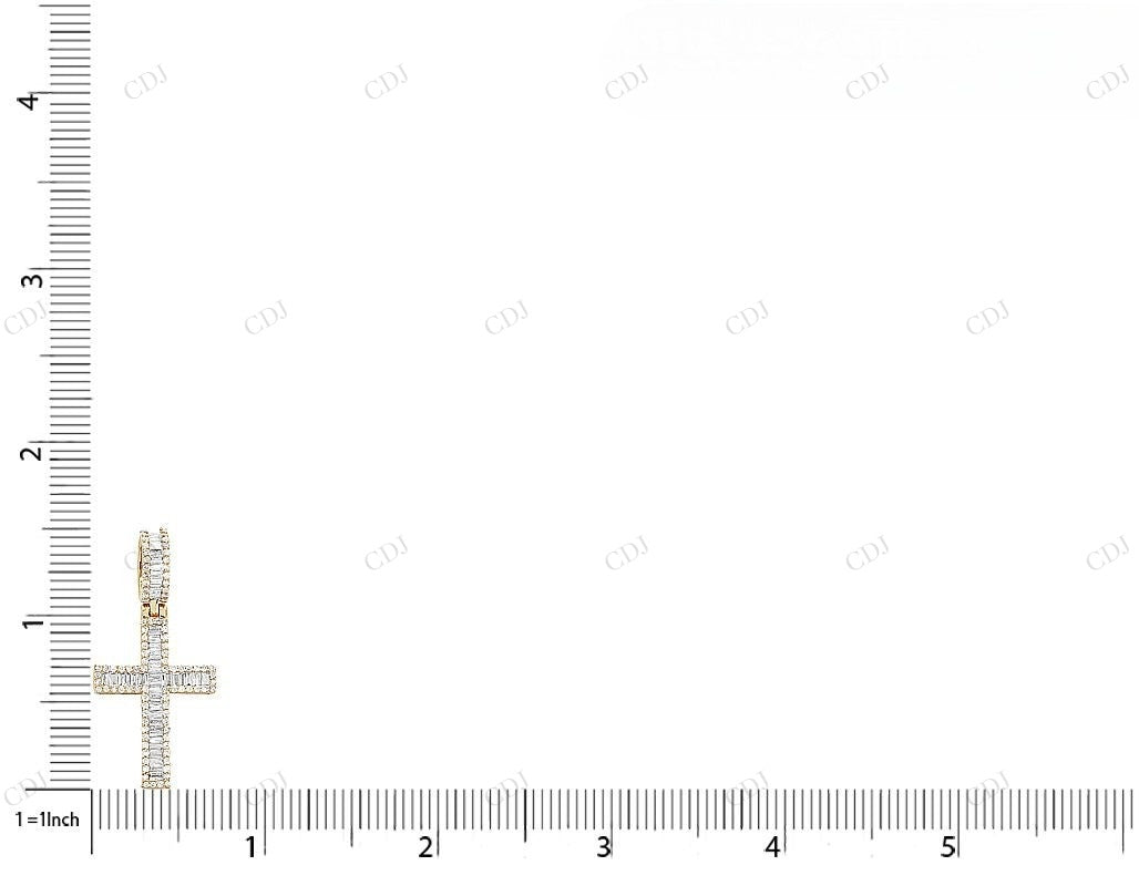 10K Yellow Gold Baguette Lab Grown Diamond Cross Pendant Hip Hop Pendent CustomDiamJewel
