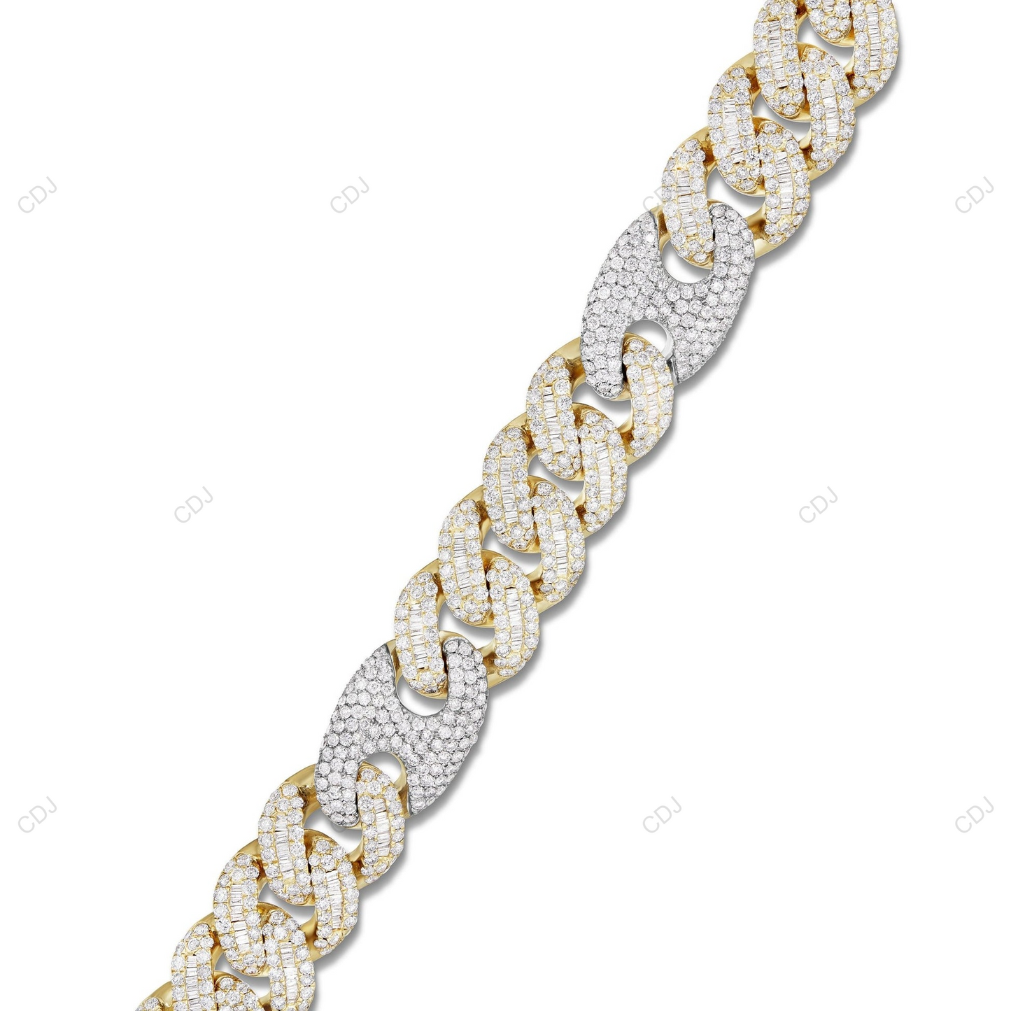 Two Tone Pig Nose Moissanite 925 Silver Cuban Link Chain CustomDiamJewel