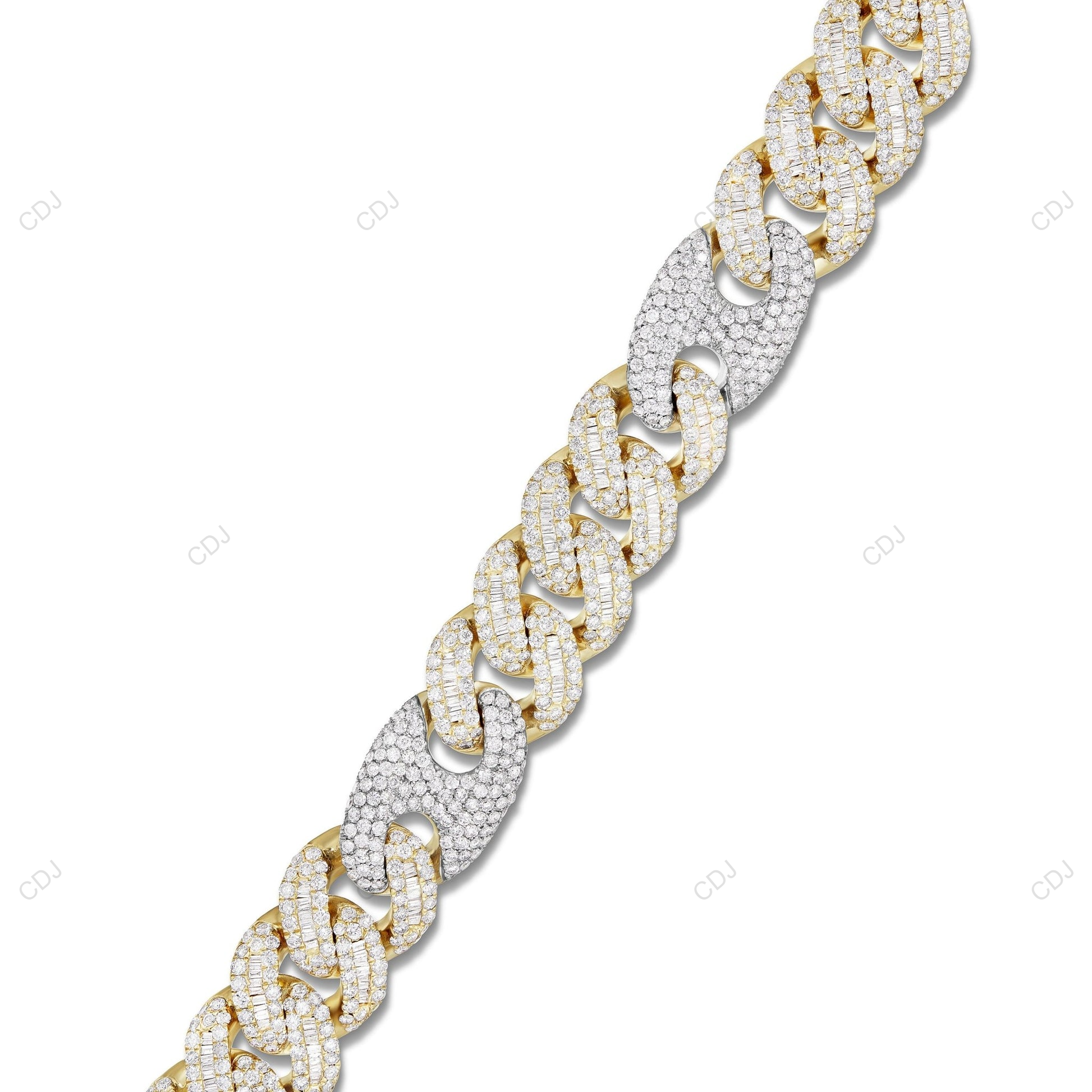 Two Tone Pig Nose Moissanite 925 Silver Cuban Link Chain CustomDiamJewel