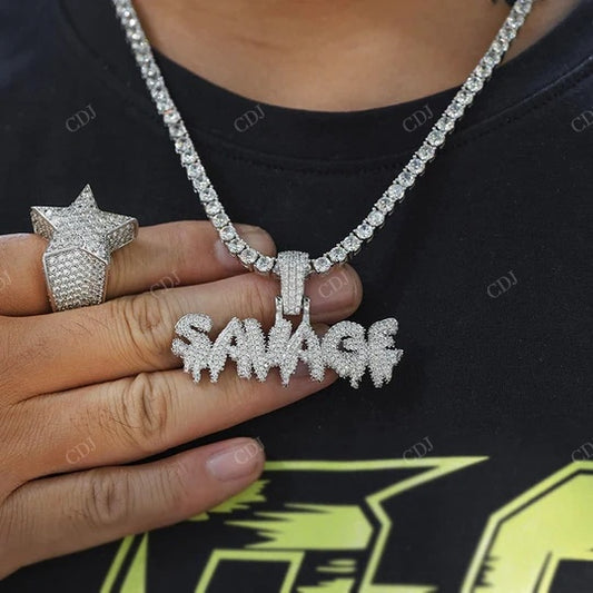 Hip Hop Iced Out Sterling Silver Savage Pendant hip hop jewelry CustomDiamJewel