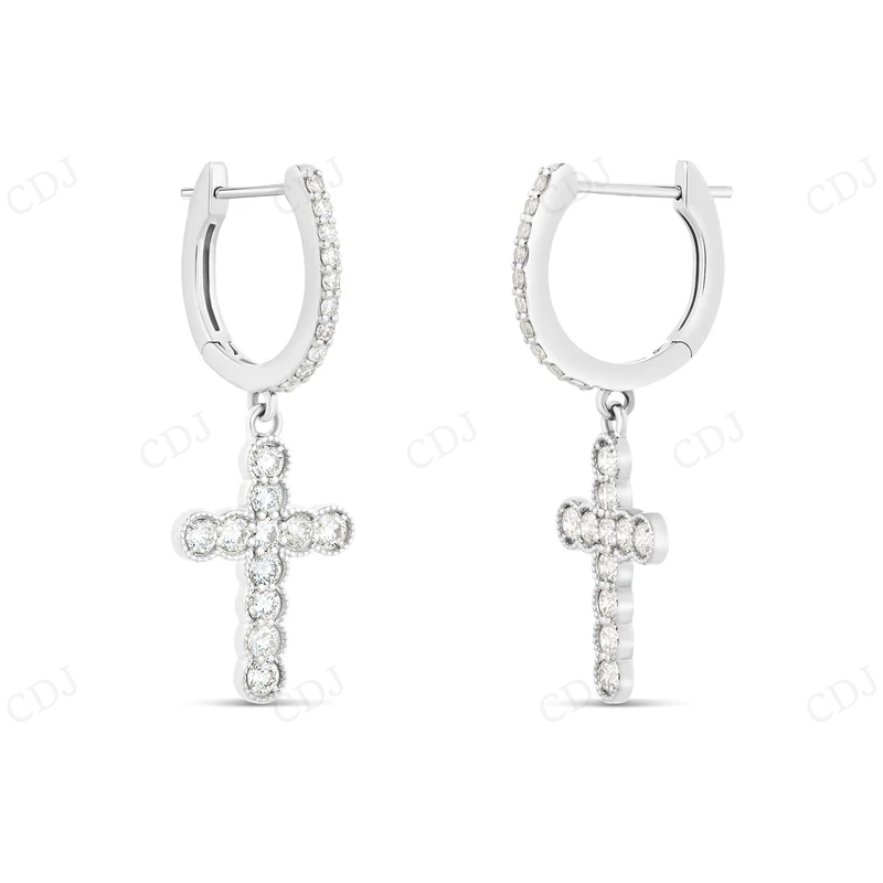 Luxury Cross Moissanite Diamond Huggie Earring CustomDiamJewel