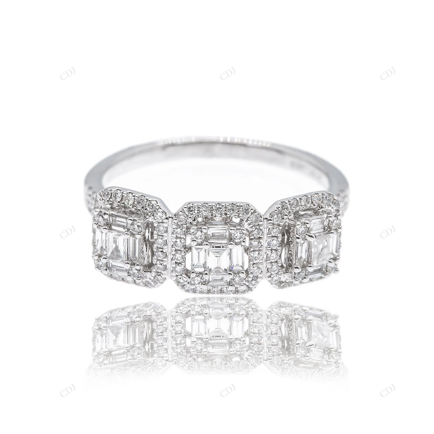 925 Silver Emerald Cut Moissanite 3 Stone Ring hip hop jewelry customdiamjewel