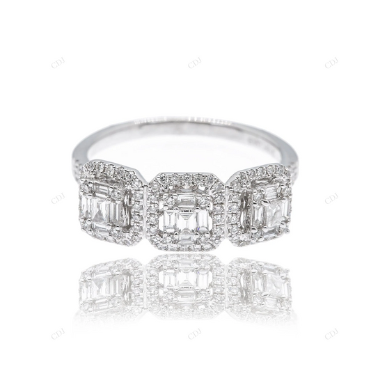 925 Silver Emerald Cut Moissanite 3 Stone Ring hip hop jewelry customdiamjewel