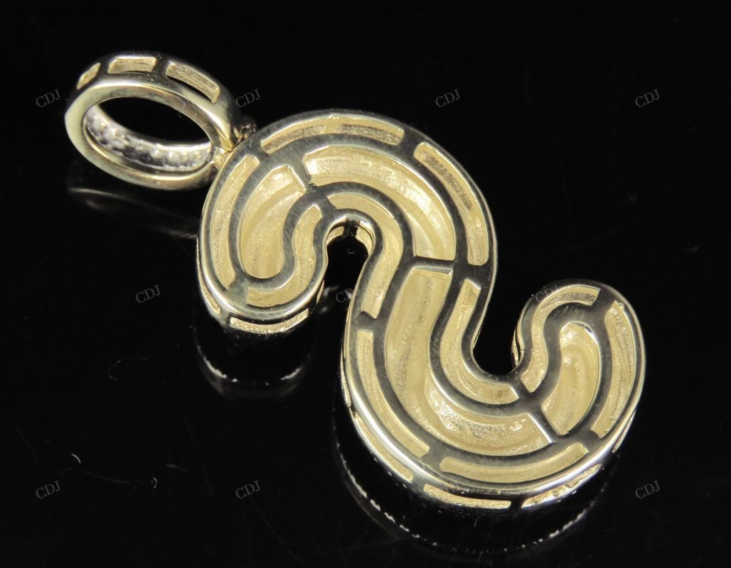1.4" 0.80 CTW 10K Gold Natural Diamond Initial S Letter Pendant CustomDiamJewel