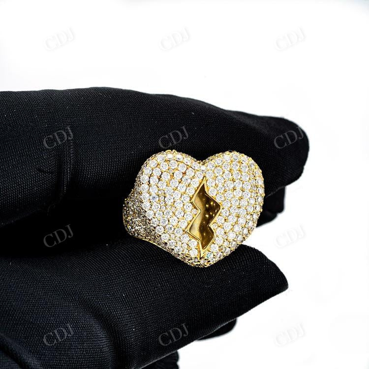 Broken Heart Signet Round Cut Hip Hop Ring hip hop jewelry customdiamjewel   