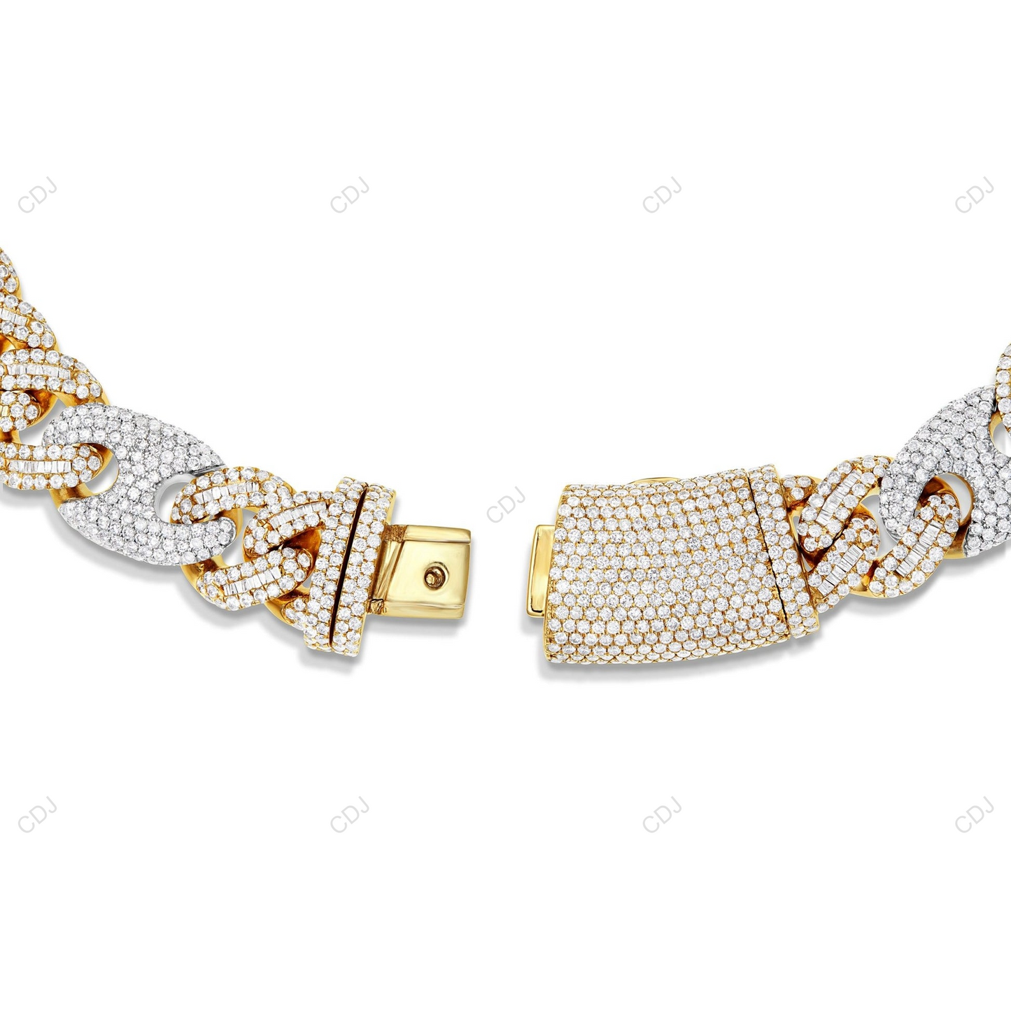 Two Tone Pig Nose Moissanite 925 Silver Cuban Link Chain CustomDiamJewel