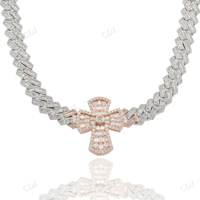 High Quality Baguette Diamond Cuban Cross Chain hip hop jewelry CustomDiamJewel