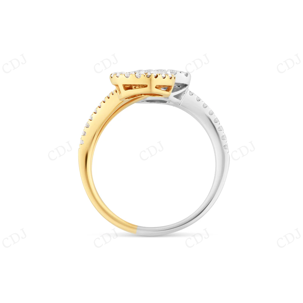 18k Gold Two Tone Baguette & Round Moissanite Heart Wrap Ring Engagement Ring CustomDiamJewel