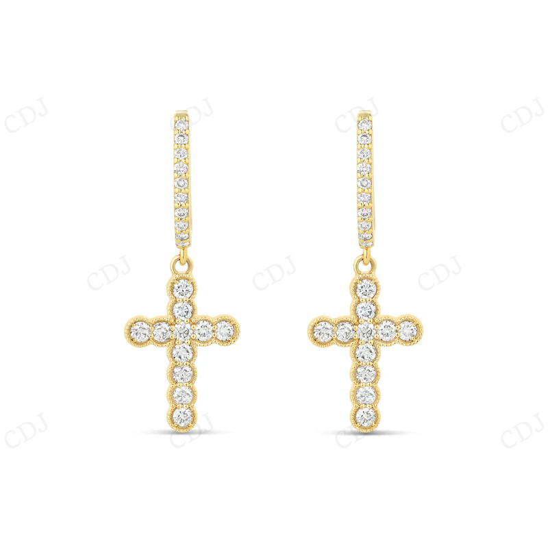 Luxury Cross Moissanite Diamond Huggie Earring CustomDiamJewel