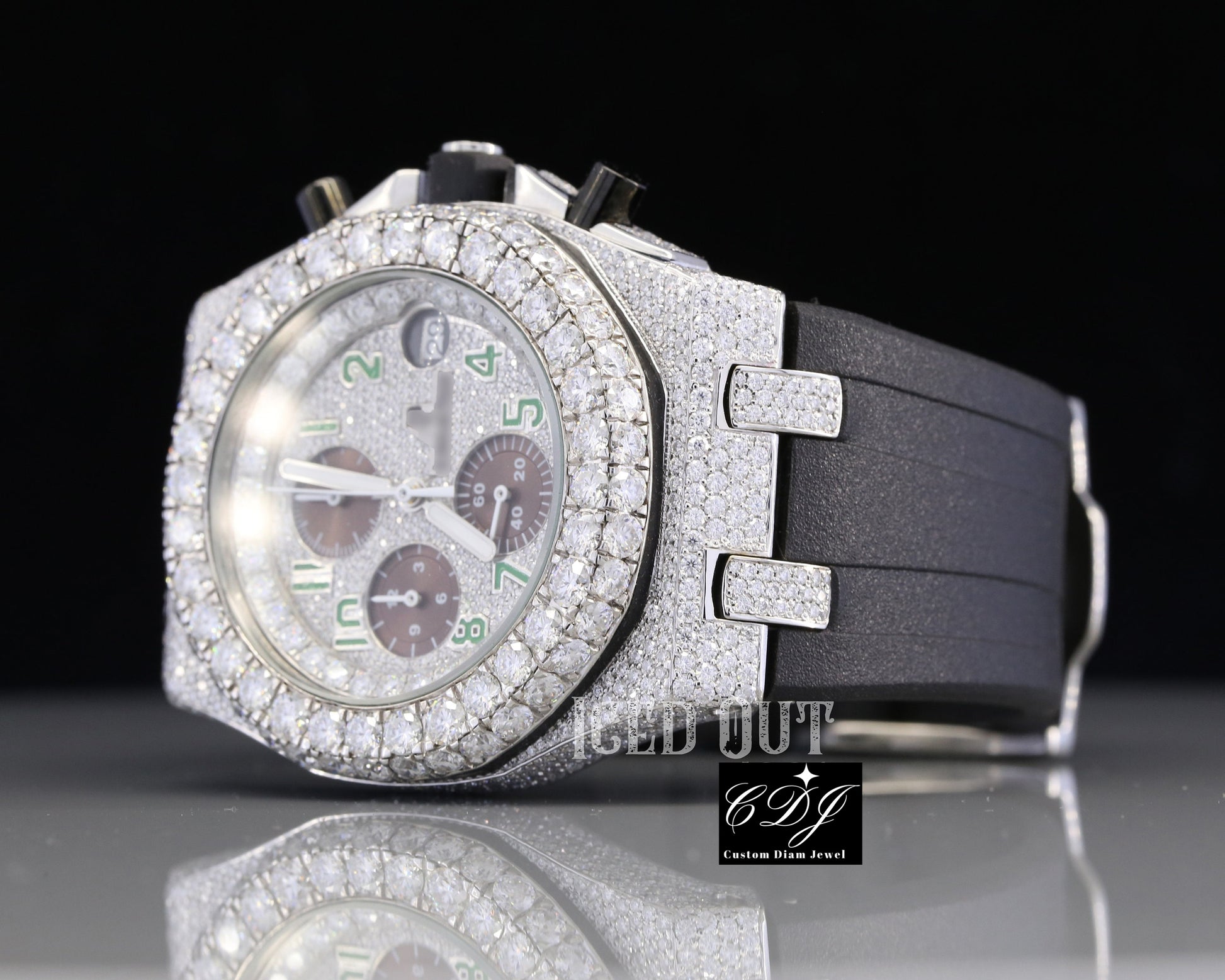 Iced Out Chrono Automatic Moissanite Silicon Belt Watch For Men customdiamjewel