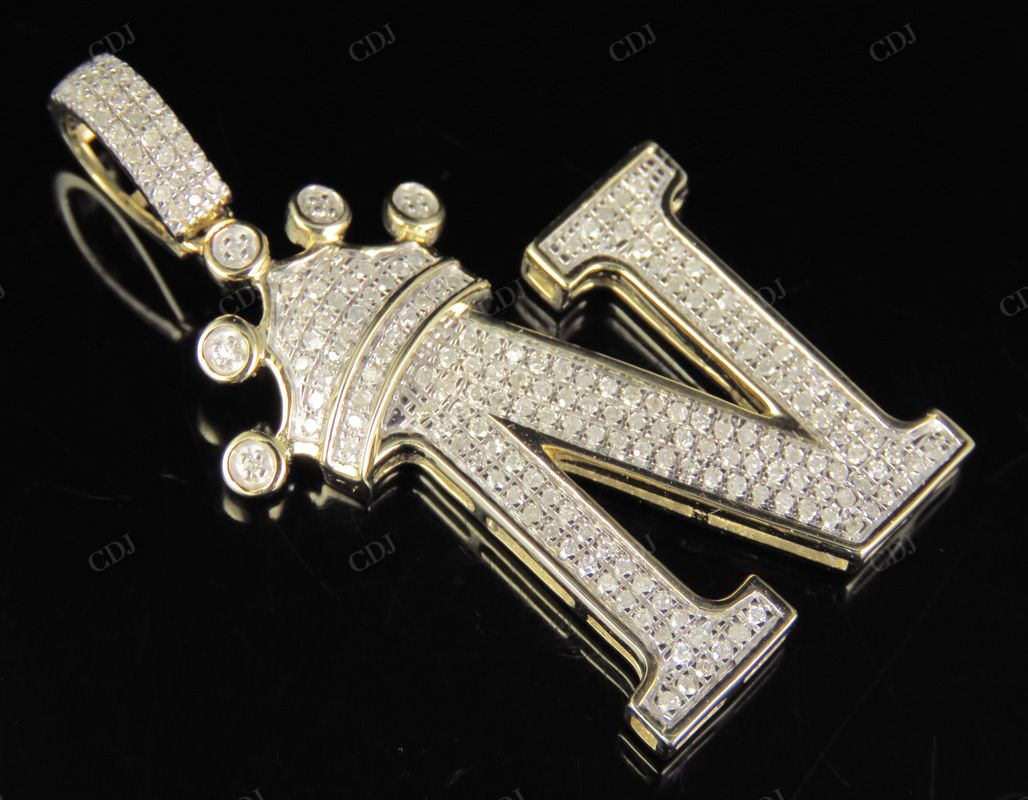Initial Letter 'N' Diamond Crown Pendant 10K Gold CustomDiamJewel