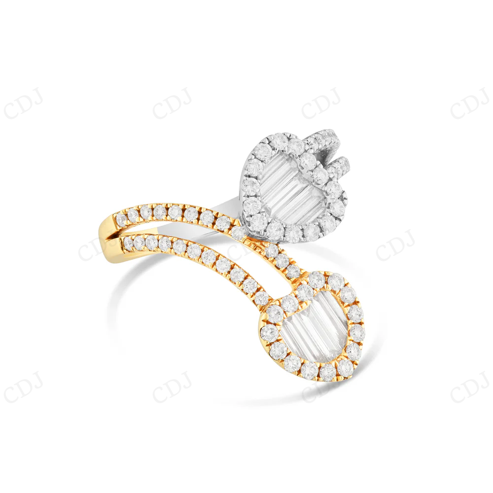 18k Gold Two Tone Baguette & Round Moissanite Heart Wrap Ring Engagement Ring CustomDiamJewel