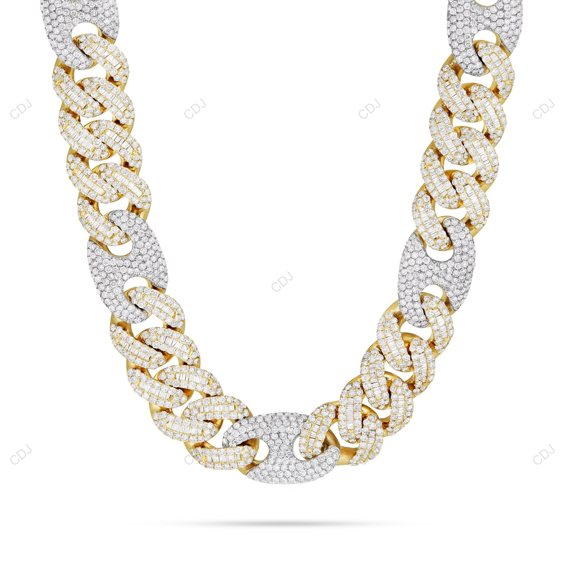 Two Tone Pig Nose Moissanite 925 Silver Cuban Link Chain CustomDiamJewel