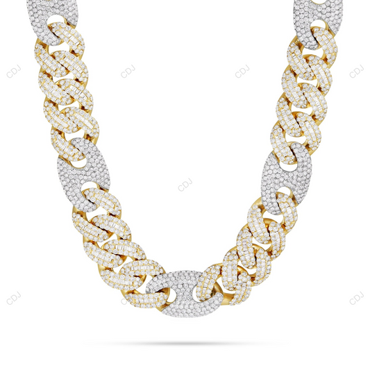 Two Tone Pig Nose Moissanite 925 Silver Cuban Link Chain CustomDiamJewel