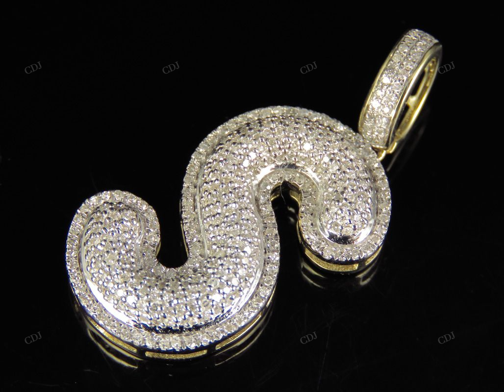1.4" 0.80 CTW 10K Gold Natural Diamond Initial S Letter Pendant CustomDiamJewel