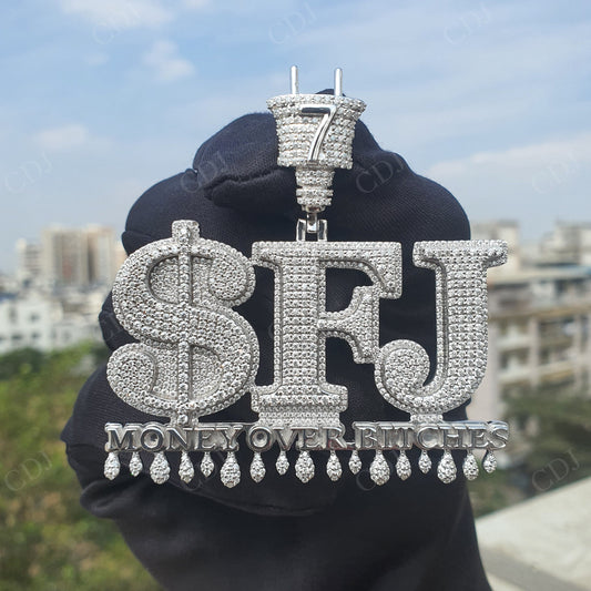 "SFJ" Iced Out Moissanite Silver Pendant
