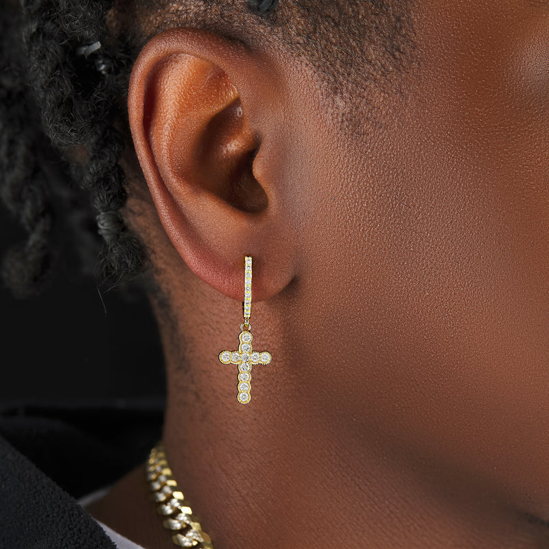 Luxury Cross Moissanite Diamond Huggie Earring CustomDiamJewel
