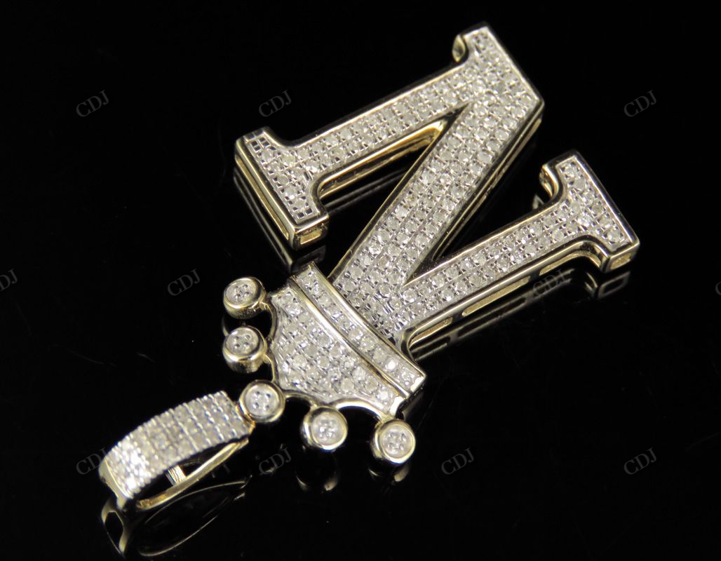 Initial Letter 'N' Diamond Crown Pendant 10K Gold CustomDiamJewel
